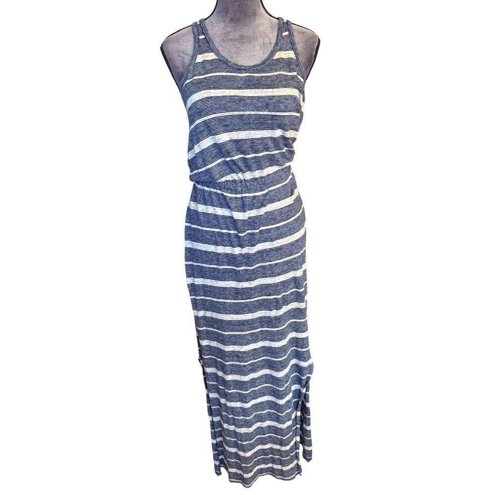 Madewell XS Blue & White Striped Racerback Maxi Dress 100% Linen Summer Casual